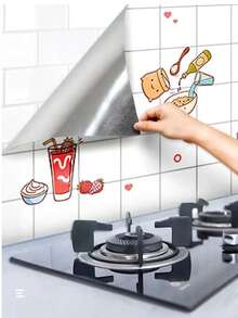 1Roll Kitchen Anti-Oil Sticker Fire-Resistant High-Temperature Countertop Cabinet Desktop Reflective Wallpaper Waterproof Moisture-Proof Mildew-Proof Self-Adhesive - Three Meals and Four Seasons - View 2