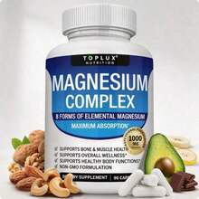 Magnesium Complex Supplement – 8 Elemental Forms, 1000mg |     Magnesium Glycinate, Citrate, Malate, Taurate For Muscle, Bone & Energy Support |     Non-GMO & Vegan – 90 Capsules - 1pc - 查看 8