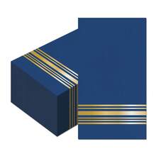 20 Stücke/40 Stücke/60 Stücke, rechteckige marineblau mit goldenem Streifen Einweg-Cocktail-Dinner-Papierservietten, 2-lagig elegante Gästehandtücher für Hochzeit, Bridal-Shower, Geburtstagsparty Tischzubehör, blaue Papiertaschentücher Einweg Premium-Qualität - Blau - Übersicht 7