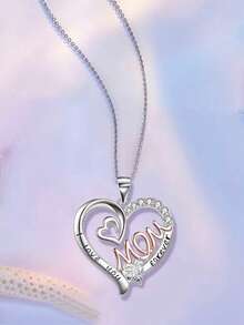 1pc Elegant Cubic Zirconia Heart Shaped Pendant Necklace, Suitable For Women, Great For Mother's Day Gift, Anniversary Party Jewelry - 1# - View 1