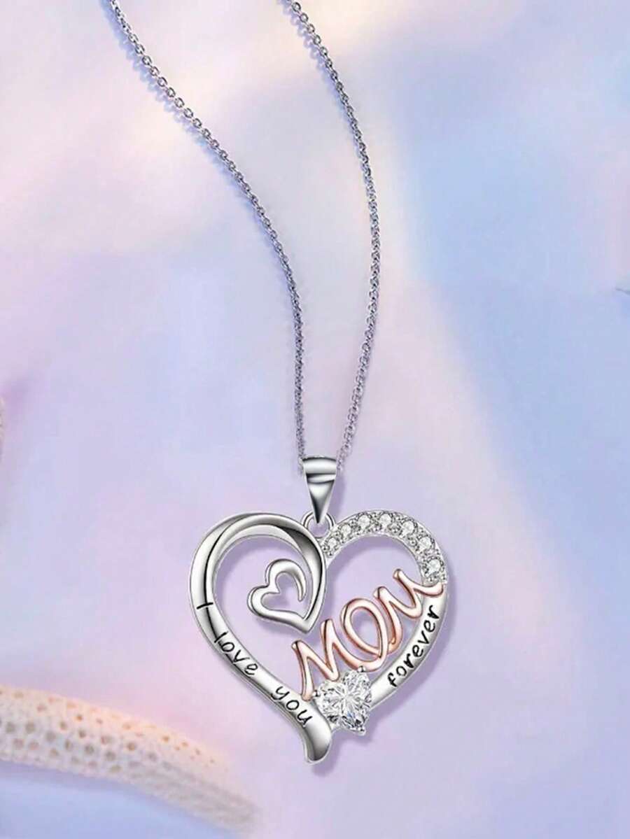 1pc Elegant Cubic Zirconia Heart Shaped Pendant Necklace, Suitable For Women, Great For Mother's Day Gift, Anniversary Party Jewelry - 1# - View 1