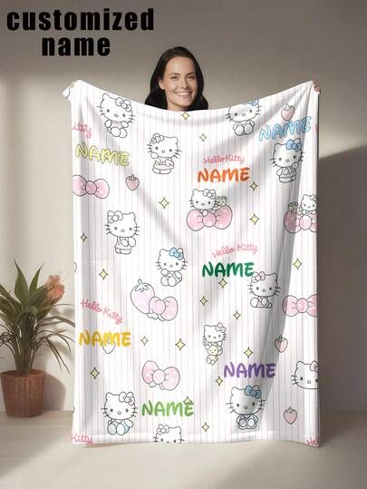 SANRIO 1 chiếc chăn nỉ chủ đề Hello Kitty, có thể tùy chỉnh tên, với nhiều biểu cảm khác nhau của Hello Kitty, kiểu dáng phù hợp cho mọi mùa, mềm mại, nhẹ, ấm áp, thích hợp cho ghế sofa, giường, ngoài trời - Món quà sinh nhật và ngày lễ hoàn hảo cho gia đình và bạn bè