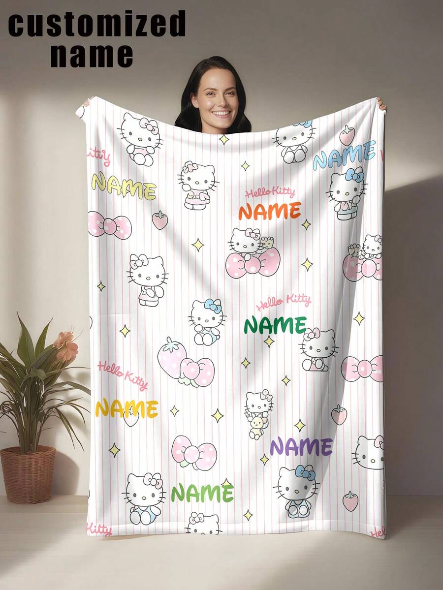 SANRIO 1pc Kuromi Theme Pattern Flannel Blanket, Customizable Name, Style - Suitable For All Seasons, Soft, Perfect For Sofa And Outdoor - Ideal Birthday And Holiday Gift For Family And Friends