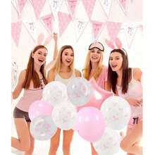 一套粉色派对横幅，粉色蝴蝶结派对横幅装饰，带蝴蝶结三角旗，适用于婚礼、新娘送礼会、单身派对、生日庆祝、派对装饰和圣诞派对 - 彩色 - 查看 6