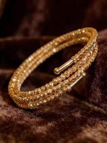 1 chiếc vòng tay hình học bất đối xứng ba/năm lớp mạ vàng 24k, vòng tay nhiều lớp đính hạt thủ công lấp lánh kiểu disco. - Năm vòng tròn có hạt tròn ở cả hai đầu - Xem 3