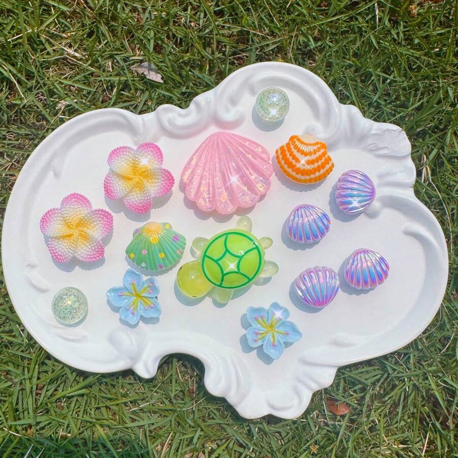 14pcs Shell, Turtle, Flower Shoe Decorations, Removable Accessories For Garden Shoes, Sandals, Holiday Gifts - Multicolor - View 1