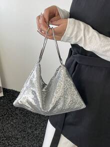 Túi đeo chéo tay đính sequin bạc, mẫu mới năm 2026, thiết kế độc đáo, cao cấp, phù hợp cho các bữa tiệc và sự kiện. - Bạc - Xem 9