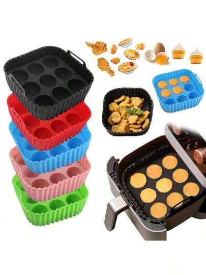 مجموعة سلة وبطانة الفرايير السيليكون المكونة من قطعتين مع مقابض، ملحقات فرن قابلة لإعادة الاستخدام غير لاصقة، مجموعة مربعة ومستديرة عالمية، آمنة للغسل في غسالة الأطباق للقلي والخبز الصحي