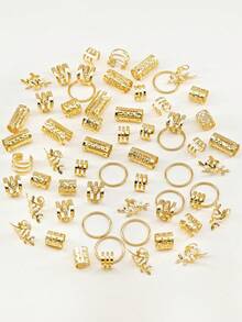 60个金色发圈，适用于辫子，6种款式（叶子形状），可调节发箍，发饰，辫子饰品，发珠装饰，适合女性和女孩，带爪夹 - 金色 - 查看 5