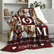 Personalized Customizable Mother's Day Best Gift - MOM Letters You Are The Piece That Holds Us Together 6-Photo Collage Customizable Flannel Throw Blanket - Customizable Text Names Date Multiple Styles Available - Soft Warm Cozy Breathable Lightweight Washable Personalized Blanket For Couch Bed Sofa Living Room Bedroom Home Decor - Elegant Burgundy Heart Aesthetic Sentimental Keepsake - Mother's Day Gift From Daughter Son To Mom, Mother's Day Gift From Granddaughter Grandson To Grandma, Mother's Day Gift From Husband To Wife, Mother's Day Gift From Granddaughter Grandson To Grandmother - Gifts For Her Mom Grandma Family Friends - Insta-Worthy Cozy Vibes Personalized Items For Housewarming Boho Outdoor Bathroom Decor – Home Decor,Bedroom Decor,Living Room Decor,Couch,Sofa,Bed,Customizable,Breathable,Lightweight,Washable,Soft,Comfortable,Elegant,Simple,Personalized Items,Tapestry,Hogar,Bedroom Essentials,Camping Essentials,Beach Essentials,Living Room Essentials,Home Essentials - Kiểu 1 - Xem 3