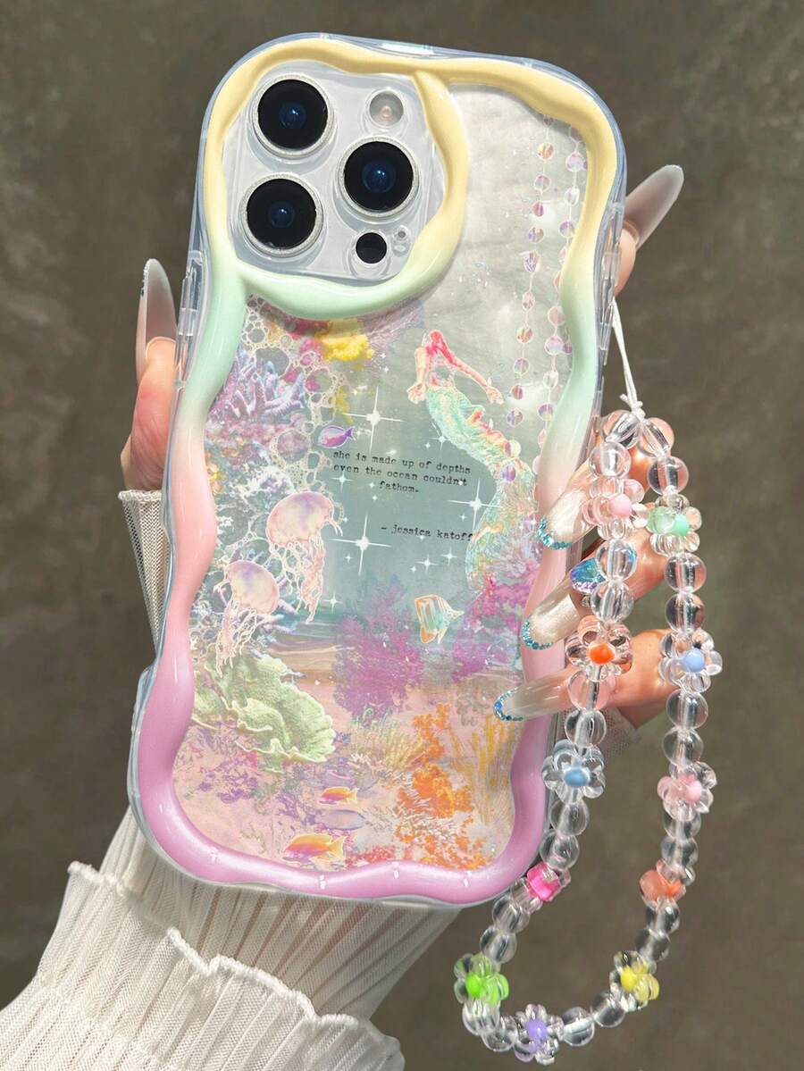 魚類彩繪平印奶油波浪邊可拆卸手鍊極簡防震厚手機保護殼,適用於 iPhone 17/17 Pro/17 Pro Max, 16 XR/7/8, 15 Pro Max, 12 Pro Max, 13 Pro Max, 14 Pro Max, 13, 14, 11, 12P, 14P, 11P, 12P, XS, XR, 7/8P, 7/8G, ES2, A13 4G, A22, A21S, A51 4G, A52, S22 Ultra, A33 5G, A34, A35, Redmi 10, Note 11 4G, 11 Lite, A53, TPU A14/A23/S23 Ultra, S24, A14, A15, S23, A73, A55, A54, 手機殼 - 彩色 - 查看 1