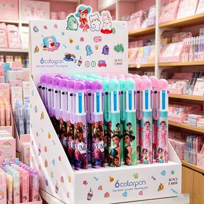 24支装 Rumi 系列 6 色按动式中性圆珠笔，Kpopdemonhunter 周年纪念卡通风格按动式圆珠笔，墨水鲜艳，时尚文具，适合青少年和 K-Pop 粉丝，可用于记笔记、写日记和日常书写，书写流畅舒适，经久耐用且便于携带，适合课堂用品、个人收藏和粉丝纪念品，是文具收藏家和 K-Pop 爱好者的完美礼物。
