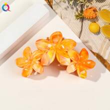 1件装ABS材质夏季春夏枫叶渐变黄色优雅大理石纹理雏菊拼接一体式发夹，波西米亚海滩度假发饰夏季发夹秋季发饰手提包时尚发夹夏季度假服装女装，夏季海滩海边发饰夹，海滩海边服装搭配夏季发爪沙滩爪夹度假发夹 - 彩色 - 查看 9