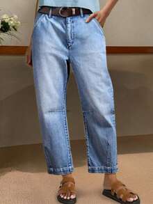 Casual Elegant Gradient Color American Street Style Denim Straight Leg Jeans With Pockets & Zipper Closure, Suitable For Everyday Wear, All Seasons Spring - Light Wash - View 2