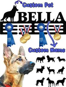 Soporte personalizado para medallas de raza de perro, exhibición de premios de mascota personalizada, soporte personalizado para cintas de exposición de perros, estante personalizado para exhibición de medallas de exposición de mascotas - Negro - Ver 6