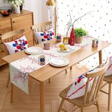 Caminho de mesa pequeno de linho para todas as estações com estampa vintage de flores de cerejeira, perfeito para decoração de cozinhas, mesas de jantar e festas em casa, tanto em ambientes internos quanto externos. - Multicolorido - Ver 1