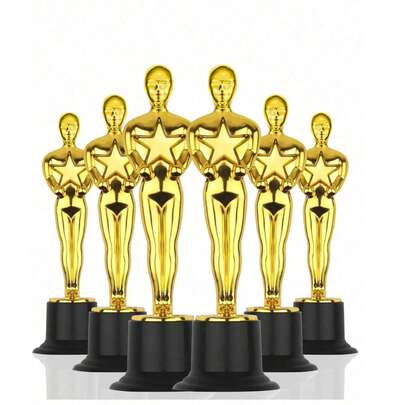 Bộ 12 chiếc cúp vàng, huy chương vàng, cúp mini, cúp hình ngôi sao năm cánh nhỏ bằng vàng, cúp nhựa, thích hợp cho các cuộc thi, sự kiện, trận đấu thể thao, trang trí tiệc, biểu diễn, lễ trao giải và quà tặng khen thưởng.