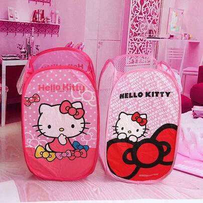 SANRIO 1pc Cute Hello Kitty Mesh Laundry Basket, Foldable, Suitable For Laundry Basket/Bathroom Storage Basket/Storage Basket/Foldable Laundry Basket, Practical Fabric Household Dirty Clothes Basket, Large Capacity Laundry Basket, Foldable Waterproof Storage Basket, Adorable Foldable Y2K Cartoon Dirty Clothes Basket, Portable Household Storage Solution