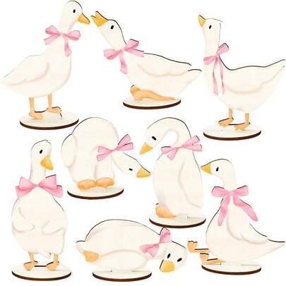 8pcs/Set Wooden Silly Goose Centerpiece Decor, Pink Bow Tie Goose, Detachable Tabletop Signage, Tiered Tray Decor, Suitable For Baby Christening, Gender Reveal, Birthday, Photo Props, Party Favors