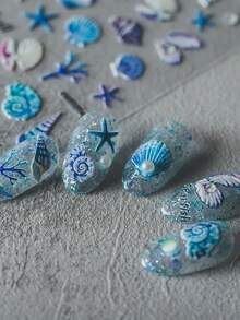 1pc 5D Exquisite Summer Sea Series Nail Art Stickers Cartoon Colorful Shell Fish Manicre Decorations Decals Accessories DIY - Multicolor - View 6