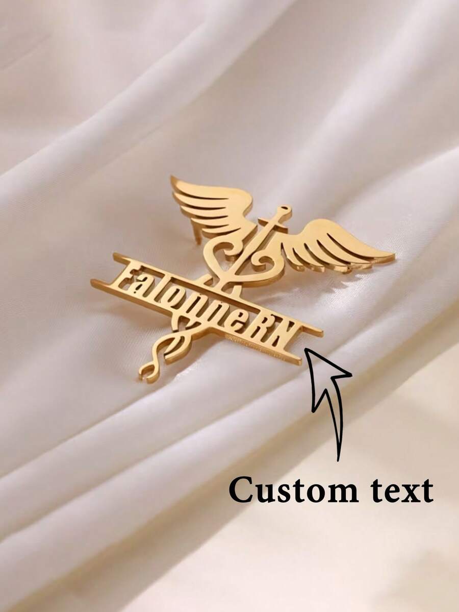1pc Customized Name Badge Pin, Featuring Caduceus And Stethoscope Design, Made Of Stainless Steel. Simple And Elegant Gift, Suitable For Doctors And Nurses To Wear On Thanksgiving And Christmas - Multicolor - View 1