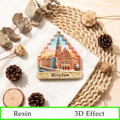 Nam châm tủ lạnh 3D bằng nhựa hình Tòa thị chính cổ và tượng người lùn, cảnh quan kênh đào quảng trường chợ đầy màu sắc, quà lưu niệm du lịch Ba Lan, nhãn dán trang trí nhà cửa.