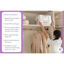 Bolsas de almacenamiento de lona paquete de 2 bolsas organizadoras de diseño para ropa suéteres ropa ropa edredón ropa de cama organizadores plegables grandes con cierre y ventana ahorro de - Morado - Ver 8