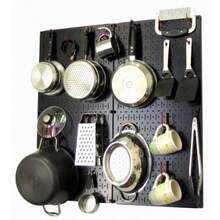 Wall Control 30-KTH-200 BR Kitchen Pegboard Organizer Pots and Pans Pegboard Pack Storage and Organization Kit with Black Pegboard and Red Accessories - Negro/Rojo - Ver 2
