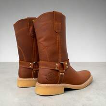 CHOOPER STYLE COWBOY BOOT WITH LEATHER RINGS RODEO MEN'S MOTORCYCLE WITH ANTI-SKID RUBBER SOLE - 亮橙色 - 查看 6
