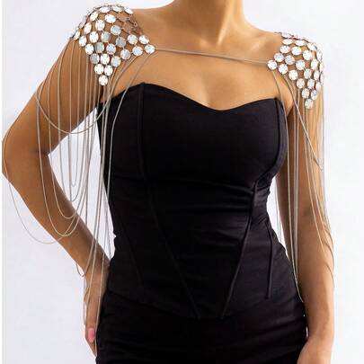 1 ชิ้น โซ่รัดตัวเซ็กซี่ประดับแผ่นดิสก์แวววาวหลายชั้น, เครื่องประดับสำหรับงานเทศกาลปาร์ตี้ไนท์คลับสำหรับผู้หญิง