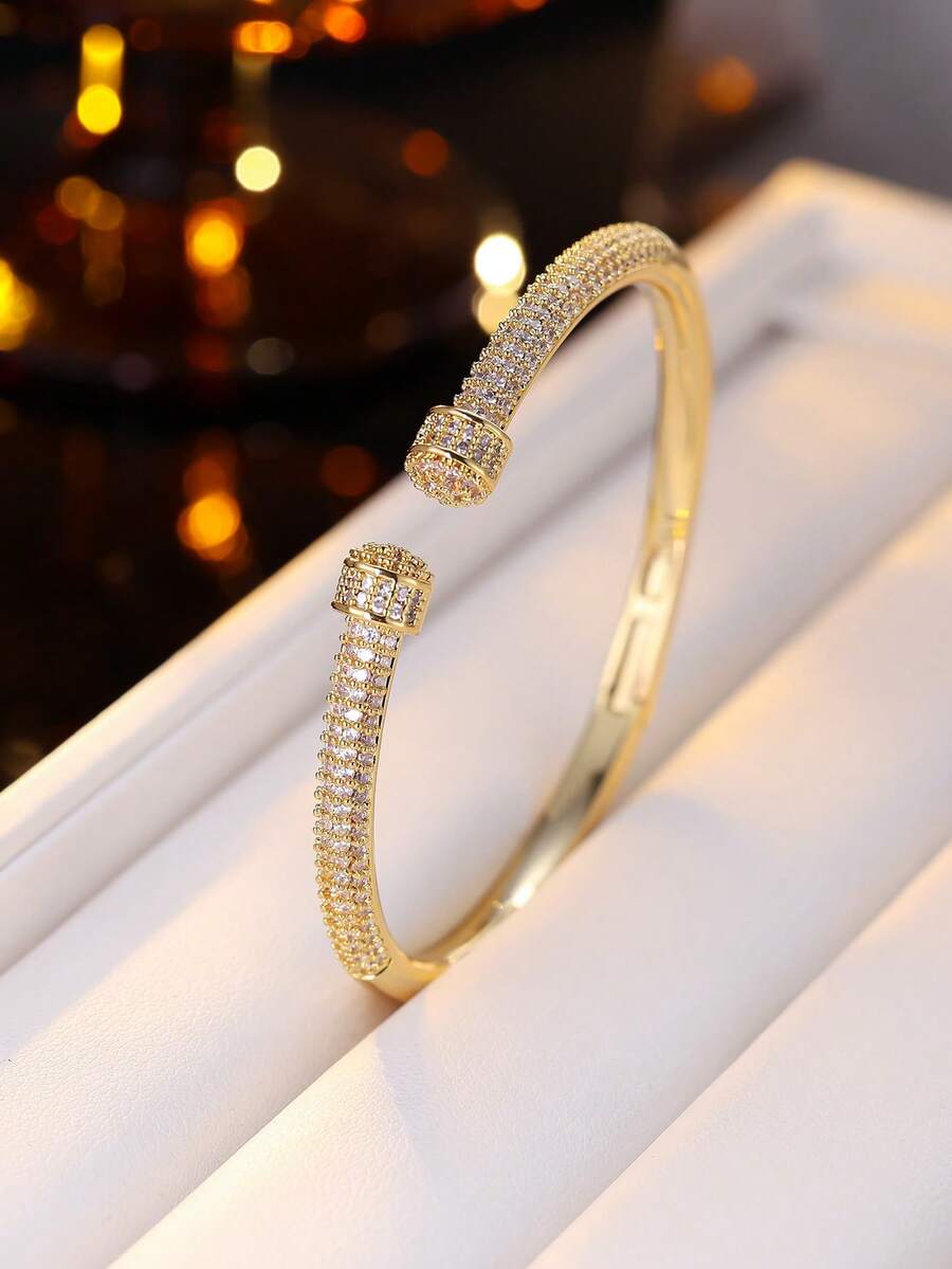 1 chiếc vòng tay sang trọng đính đá Zirconia lấp lánh, khóa cài đôi dành cho nữ, thích hợp để đeo hàng ngày và phối cùng các trang phục thời trang. - vòng đeo tay - Xem 1