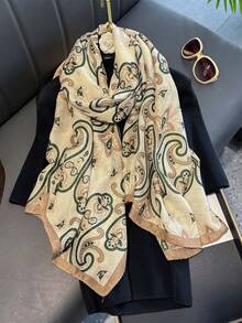 1条腰果花图案多功能轻薄柔软围巾/披肩，防晒沙滩巾，多功能长围巾 - 彩色 - 查看 4