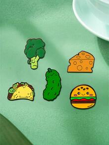 1/5 piezas Broche de comida realista de dibujos animados, hamburguesa, brócoli, queso, varios diseños lindos, pasadores de aleación de alta calidad, excelente para atuendo diario y regalo - Multicolor - Ver 5