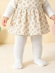 3 Pairs Baby Girls' Solid Color Cable Knit Tight Elastic Leggings, Soft And Comfortable For 0-3 Years Old - Multicolor - View 8