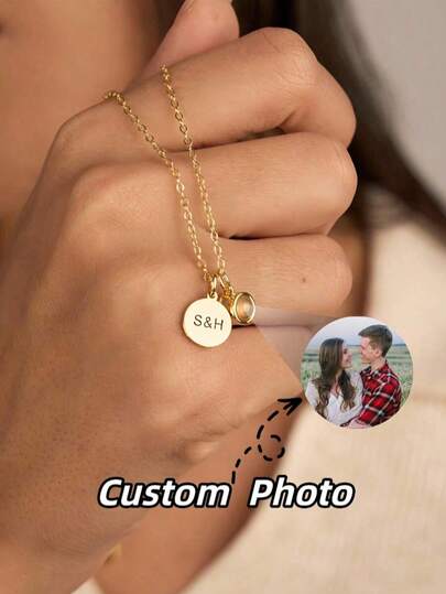 1 chiếc vòng cổ chiếu ảnh và tên theo yêu cầu, vòng cổ mặt dây chuyền tròn chiếu ảnh cá nhân hóa bằng thép không gỉ, vòng cổ tự làm ảnh và tên, vòng cổ mặt dây chuyền tròn thanh lịch, vòng cổ chiếu ảnh tối giản đa năng dành cho nữ, trang sức kỷ niệm Ngày của Mẹ, quà tặng vòng cổ thời trang cho mẹ, quà tặng tùy chỉnh cho người yêu, gia đình, bạn bè