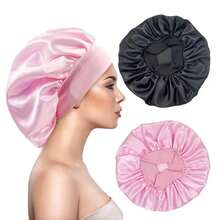 1 pièce Bonnet de nuit en soie, Bonnet de nuit en satin, Bonnet de nuit en soie à bande élastique douce, Bandeau en soie pour cheveux bouclés, Bonnet de nuit en satin de couleur unie, Design à bande élastique large, Bonnet de soin capillaire confortable et respirant, Essentiel pour la rentrée scolaire - Multicolore - Voir 3