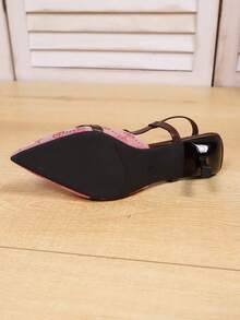 Chaussures à talons hauts à bout pointu pour femmes, avec boucle, broderie florale vintage, talon à lacets, chaussures de soirée confortables pour femmes - Rose bonbon - Voir 12