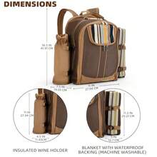 apollo walker - Mochila de picnic para 2 personas con compartimento para enfriador soporte desmontable para botellas/vino manta de forro polar platos y cubiertos 2 personas café - Marrn - Ver 5