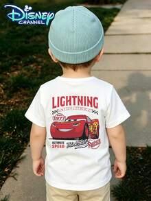 Disney Childrens Casual Double-Sided T-Shirt With Lightning Mcqueen Car Design From Disney P Ixar Cars Movie Double-Sided Print - Infant And Toddler T-Shirt Design Short-Sleeved Casual Style Cute Style Comfortable And Loose Fit Suitable For Young Children Perfect For Parties And Playtime Machine Washable - 白色 - 查看 3