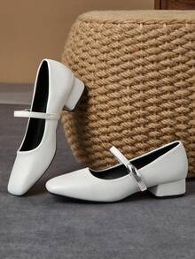 Fashionable Versatile Minimalist Buckle High Heels, Office Wear - White - View 10