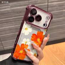 オレンジフラワー  17 16 15 14 13 12 Pro XS Plus Max対応 四隅電気メッキエアバッグ耐衝撃性スマホケース スタイリッシュでなデザイン 複数の色が利用可能 クラシックな保護するカバー - ピンク - チェックする 11