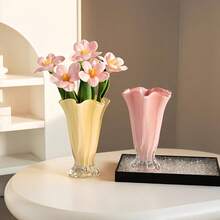 1 pieza Jarrón de vidrio con pétalos de lujo y alta gama, soporte decorativo para flores de estilo Ins adecuado para flores frescas en la sala de estar, decoración de mesa de comedor, jarrón francés - A - Ver 3