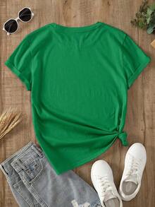 Solt Camiseta gráfica con diseño de corazón y letra para mujer graphic - Verde - Ver 2