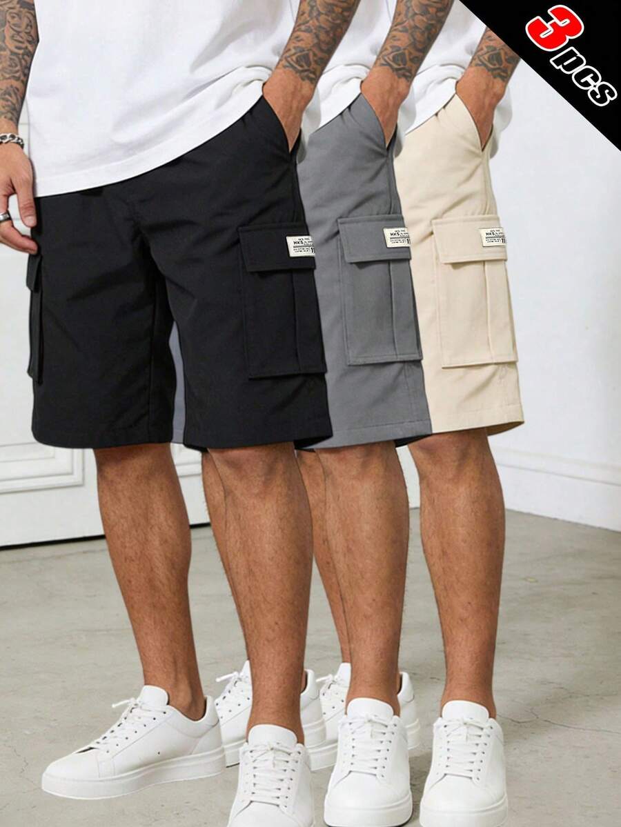3pcs/Set Men's Multi-Pocket Drawstring Waist Casual Cargo Shorts, Streetwear Daily Wear - Nhiều màu - Xem 1