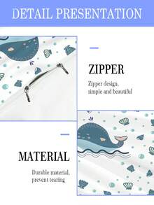 2/3pcs Customized Name Whale & Shell Print Duvet Cover Set, Cute Cartoon Ocean Style Polyester Bedding, Soft & Breathable Kids Duvet Cover With Pillowcases, Suitable For Boys & Girls Bedroom, Birthday Gift, All Seasons - Multicolor - View 5