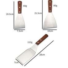 1 cái xẻng phẳng 3 cạnh, dụng cụ nấu ăn nhà bếp, xẻng làm bánh kếp Teppanyaki cán gỗ bằng thép không gỉ - Bạc - Xem 3