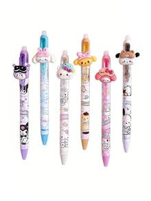 SANRIO 1 pieza/6 piezas Juego de bolígrafos de bola borrables con forma de dibujos animados - Colgante de resina de 0.5 mm Útiles escolares lindos - Versión 3D - Ver 4
