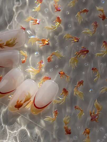 1张5D精致夏日海洋系列美甲贴纸卡通彩色贝壳鱼美甲装饰贴花配件DIY