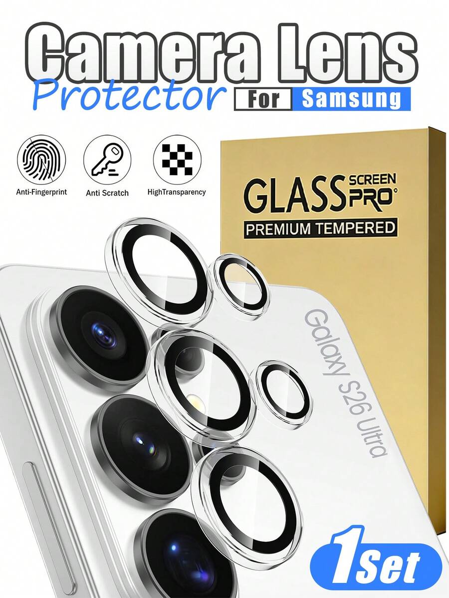 合金镜头保护膜 1 片装，适用于 Galaxy S26 Ultra、S25 Ultra、S26、S26 Plus、S25、S25 Plus、S24 Ultra、S24、S24 Plus、S23 Ultra、S23、S23 Plus、S22 Ultra、S22 等机型，9H 硬度钢化玻璃镜头盖，独立金属环 [安装托架] [兼容手机壳]，母亲节礼物佳品 - 無色 - 查看 1
