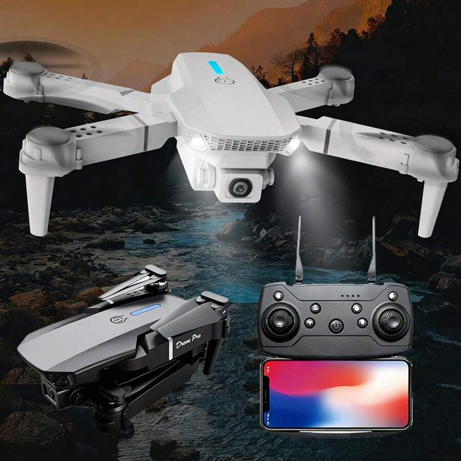 E88 折叠式遥控无人机，配备双摄像头、USB 可充电锂电池、WIFI 遥控器、720P 视频、室内使用、入门级、智能避障功能